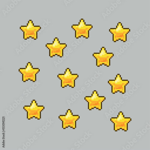 Yellow stars, pixel art illustration