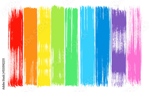 LGBT pride brush strokes. Rainbow flag vector hand drawn grunge LGBTQ background. Love symbol design elements. Celebrate Pride Month label, poster, banner bg. Bright color paint brushstrokes