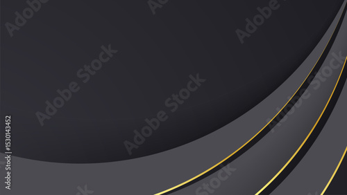 Abstract curve shape black and gold lines luxury background