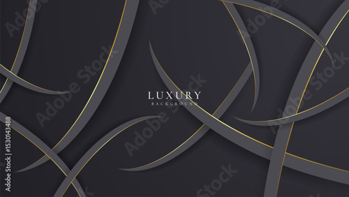 Abstract curve shape black and gold lines luxury background