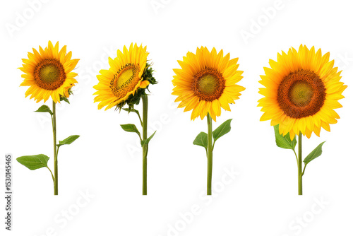 Studio flat-lay of radiant sunflower on transparent background
