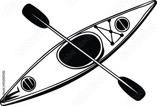 Kayak and Paddle Silhouette Vector – Outdoor Adventure Water Sport Icon

