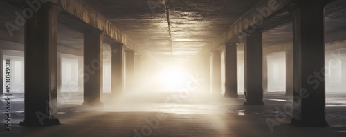 A subterranean passageway with pillars.