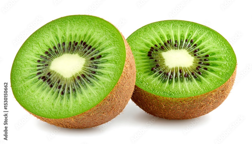 Two halved kiwi fruits on white background. Two halved kiwi fruits on white background.