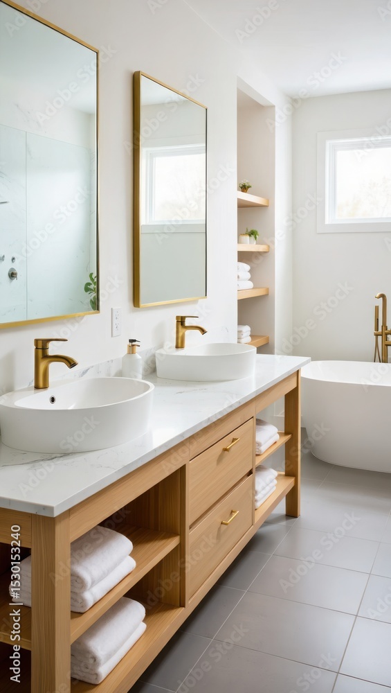 Modern minimalist bathroom design with gold accents Modern minimalist bathroom design with gold accents