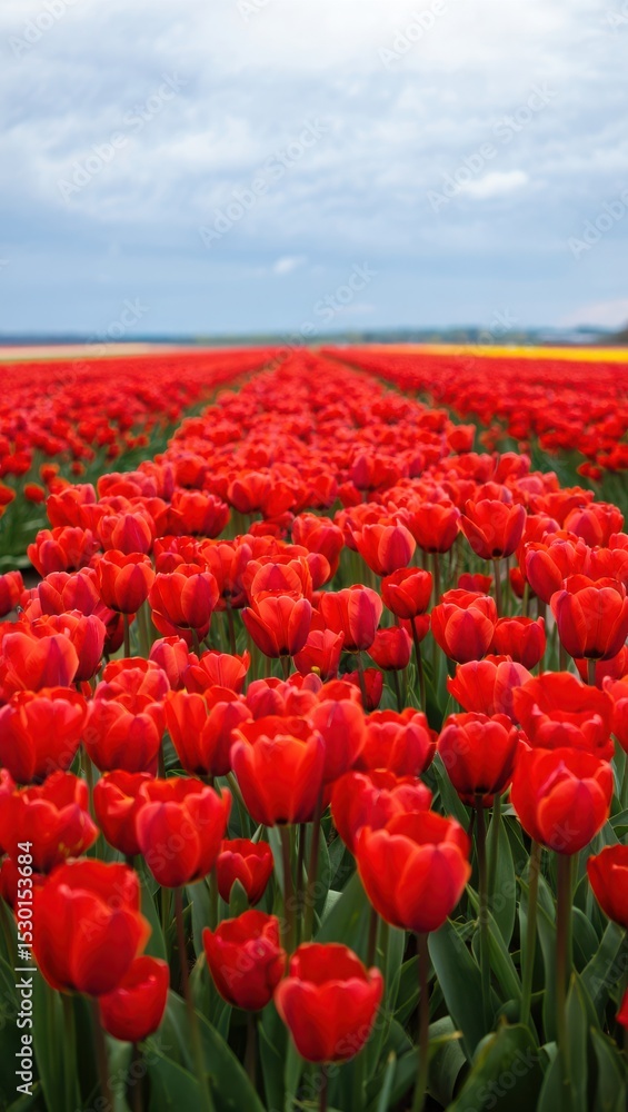 Vibrant red tulip field blooming in spring Vibrant red tulip field blooming in spring