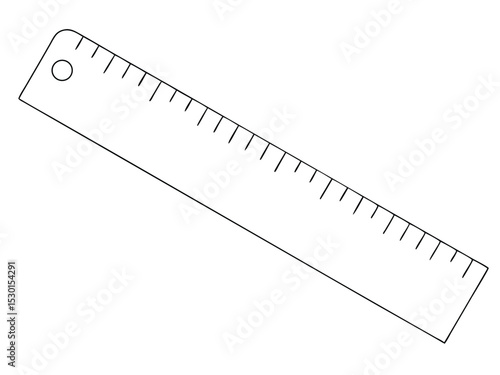 Simple black and white illustration of a ruler representing measurements and education concepts. ruler, measurement, measuring, scale, line, lines.