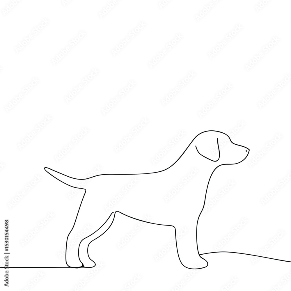 Fototapeta premium Simple line art illustration of a standing dog depicting outline drawing with minimalistic style.