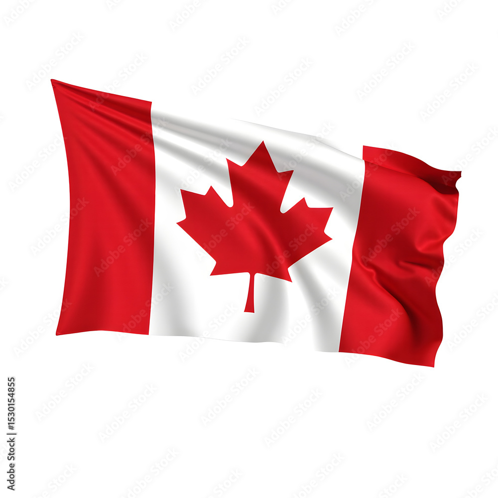 Canadian flag with red maple leaf, fabric texture, floating design, no pole, isolated on white background, patriotic photography Canadian flag with red maple leaf, fabric texture, floating design, no pole, isolated on white background, patriotic photography