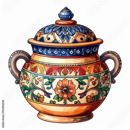 Ornate Ceramic Sugar Bowl with Floral Design