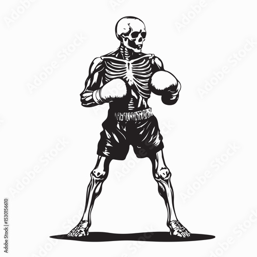 Skeleton Boxer with Boxing Gloves Ready for Fight Image Vector Isolated on white Background.