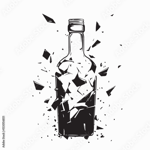 Broken Glass Bottle Sharp Shards Glass Image vector Isolated on white background.