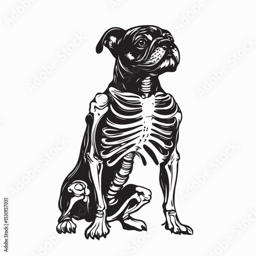 Terrifying Skeletal Bulldog Standing Fiercely as a Spooky Vector Illustration