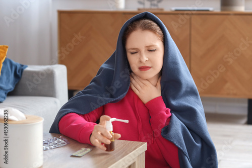 Sick young woman with blank...