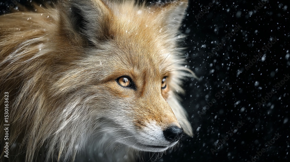Fototapeta premium Close-up of a majestic fox with a snowy background and detailed fur texture