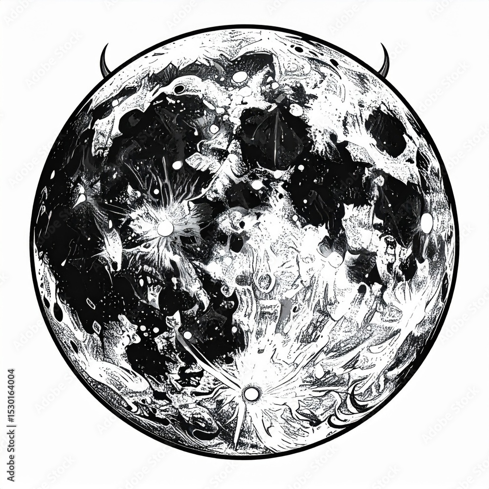 Naklejka premium Dark Moon with Devil Horns Illustration