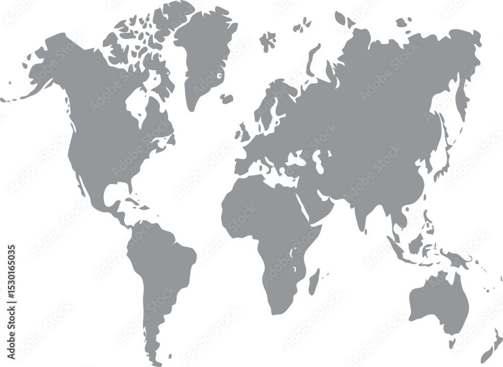 Obraz premium A simplified grey world map graphic perfect for presentations, websites, or educational materials showcasing global reach and international concepts.
