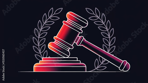 Modern Gradient Gavel Illustration on Dark Background – Justice Symbol with Laurel Wreath for Legal Branding and Courtroom Design