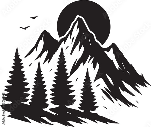 Mountain, Tree And Brids silhouette Vector | Minimalist & Trendy Mountain, Tree And Brids Silhouette Design | Unique & Stylish Mountain, Tree And Brids Artwork for Vector design