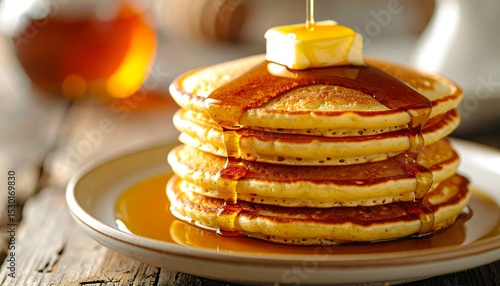 Wallpaper Mural Fluffy Golden Pancakes, Melting Butter and Syrup Torontodigital.ca