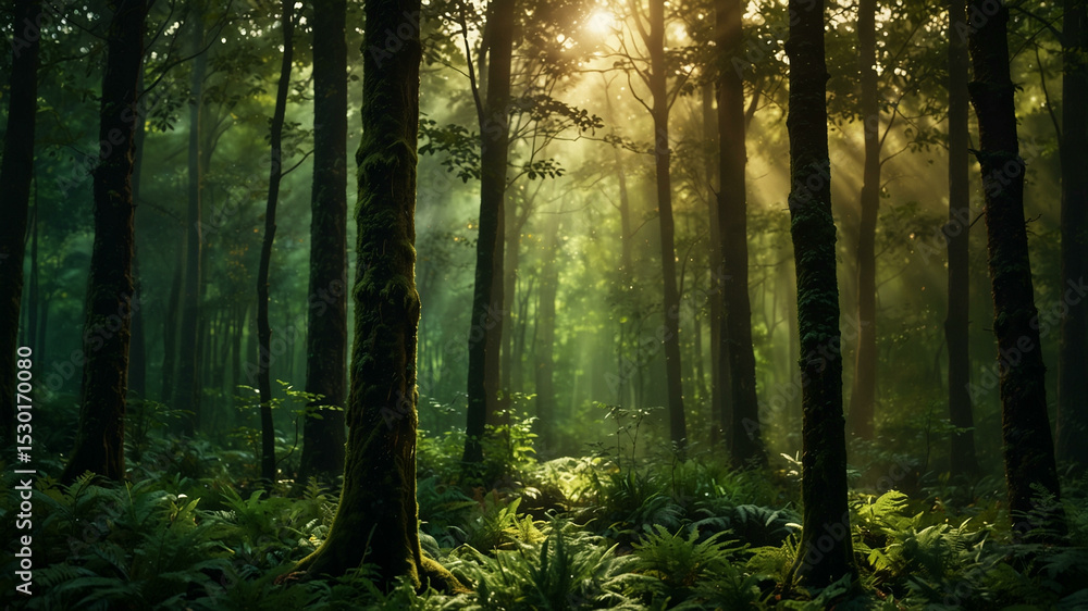 Fototapeta premium Earthy Abstract Background with Sun-Dappled Forest Light and Bokeh Effect