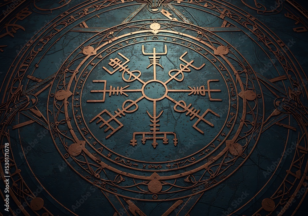 Naklejka premium Intricate Ancient Symbolism on a Dark, Textured Surface