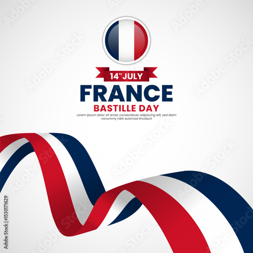 France bastille day Square banner background with waving ribbon flag