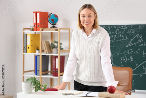 Mature female math teacher ...