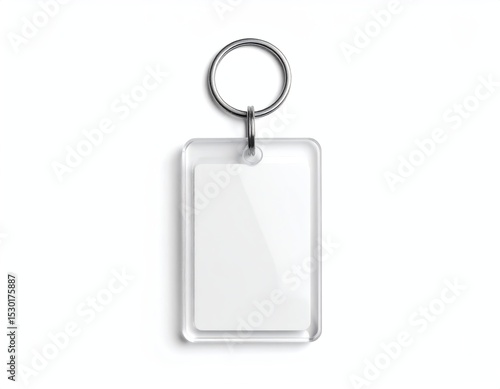 Mockup of a blank clear acrylic keychain with metal keyring