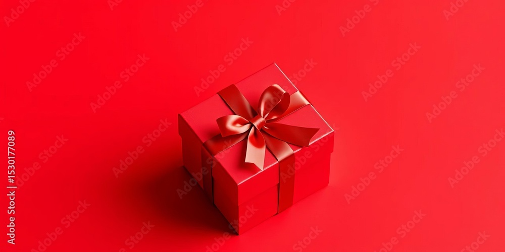 Crimson gift box, open lid, red background Top view, design, scarlet Crimson gift box, open lid, red background Top view, design, scarlet