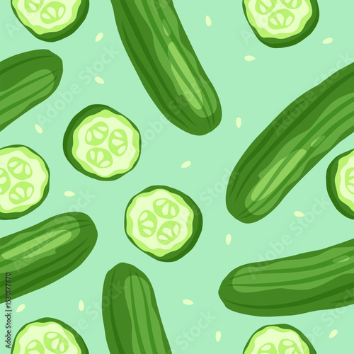 Cute cucumber vegetables pattern background vector design