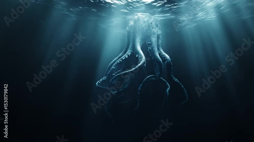 Enormous cephalopod lurks beneath sunlit water