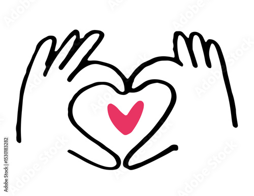 ハートをつくる手。恋愛、人間関係、安心のイメージ。手書きのイラスト。