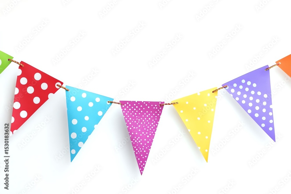 Obraz premium Colorful Party Bunting Flags with Polka Dots and Stripes