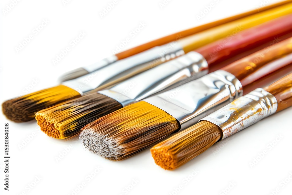 Fototapeta premium Used Paintbrushes Lying in a Row Close-Up