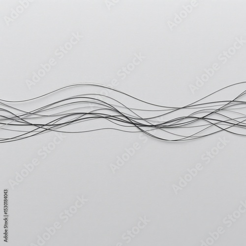 Wallpaper Mural Thin black wires or threads arranged in flowing, wavy lines against a plain white background, creating a minimalist and abstract visual effect. Torontodigital.ca
