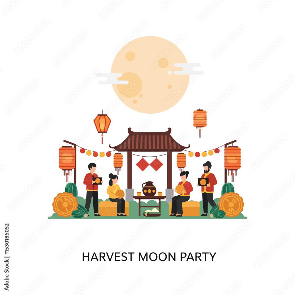 Fototapeta premium Harvest Moon Party: A Mid-Autumn Celebration of Family and Light