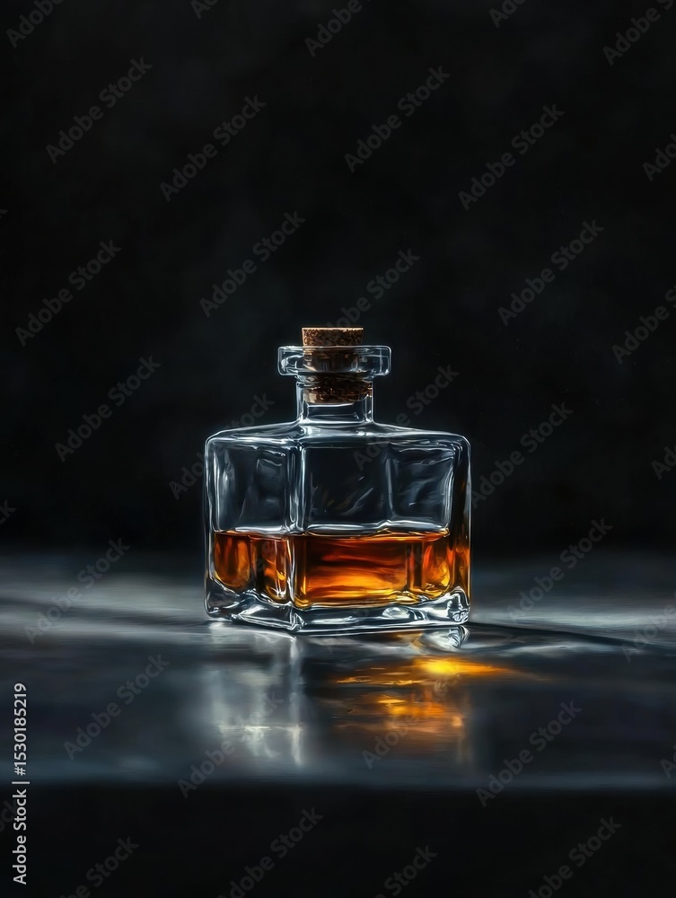 A Stunning Glass Bottle of Whiskey in Hyper-Realism Focus for Creative Visual Projects A Stunning Glass Bottle of Whiskey in Hyper-Realism Focus for Creative Visual Projects