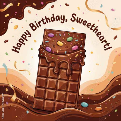 Happy birthday sweetheart chocolate bar with dripping melted ganache