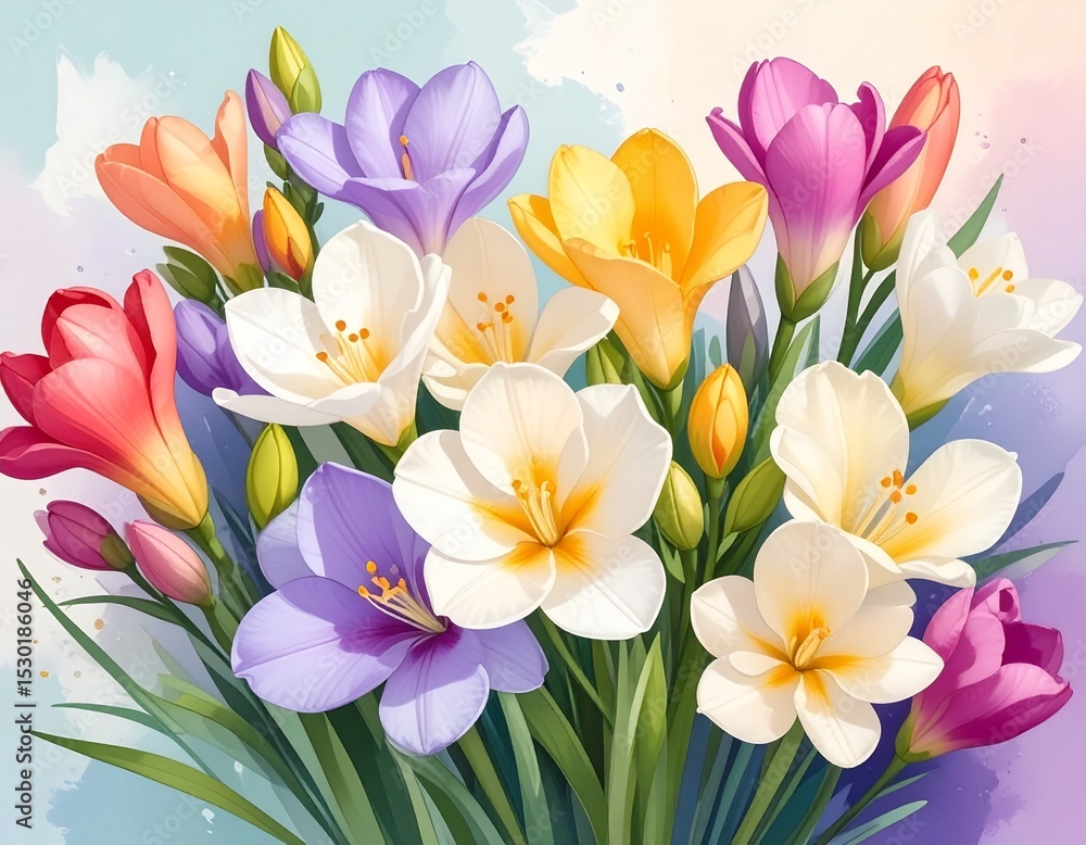 Naklejka premium フリージアの花のイラスト