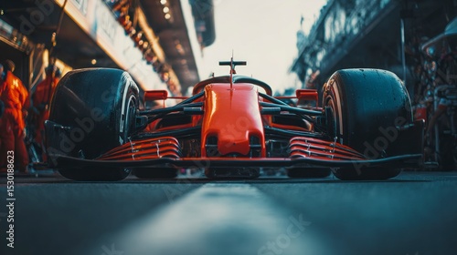 Racing car pit stop low angle view