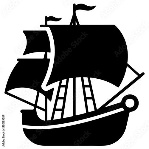 Black and white vector illustration of a vintage sailing ship