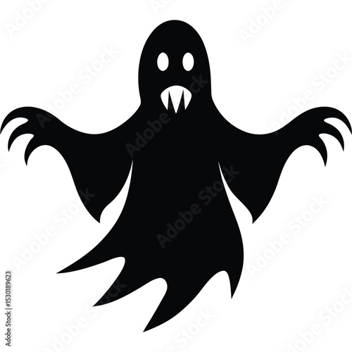 Silhouette of a spooky ghost with extended arms for halloween or horror designs