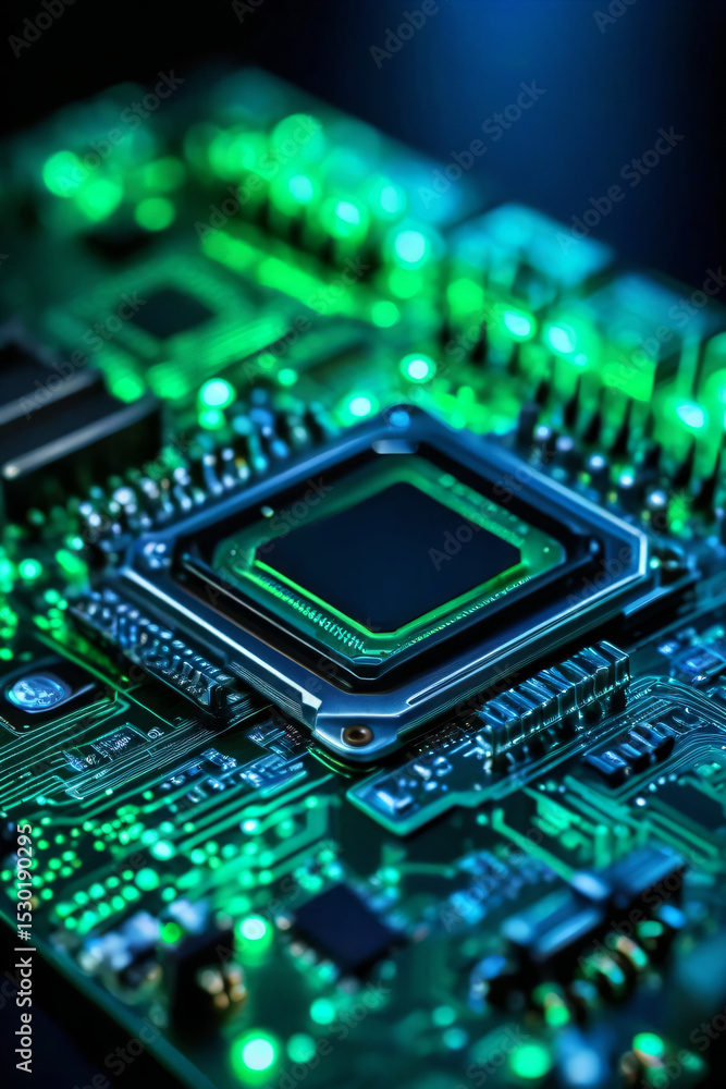 Abstract Macro Electronics with Focus on Microchip and Lights Abstract Macro Electronics with Focus on Microchip and Lights