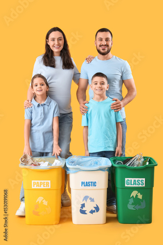 Family with garbage contain...