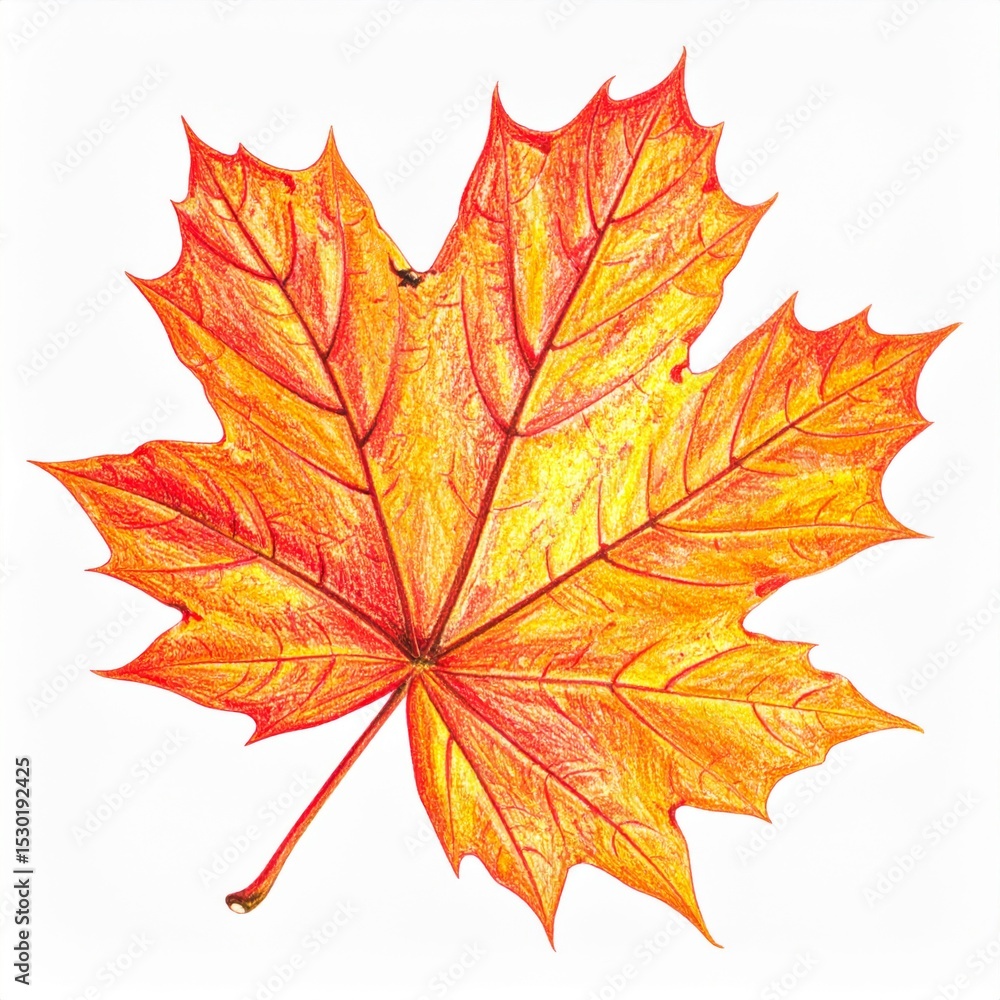 Obraz premium Detailed Drawing of a Vibrant Orange and Red Maple Leaf