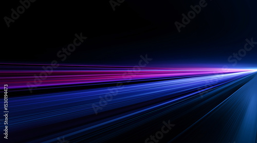 Futuristic Light Trails in Motion Description: Abstract light trails in striking purple and blue hues, create a dynamic sense of motion. perfect visual for futuristic, tech, and digital themes.