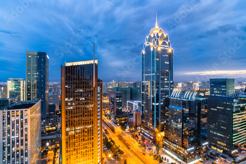 Ningbo city skyline at twilight, China