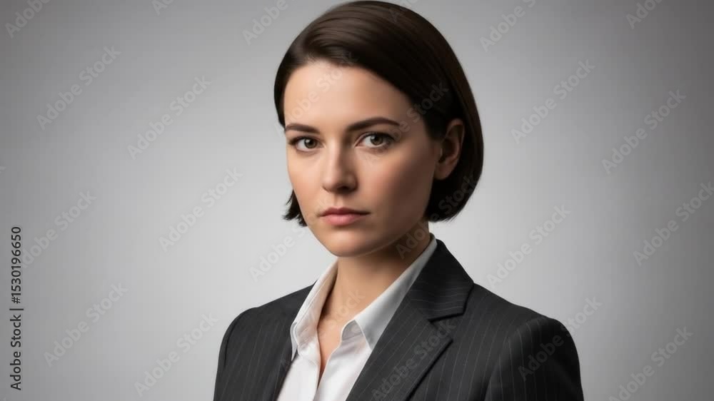 Portrait of a woman in a dark suit against a neutral background 4k video Portrait of a woman in a dark suit against a neutral background 4k video