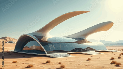 Futuristic Desert Architecture Sleek, Solar-Powered Design in Arid Landscape